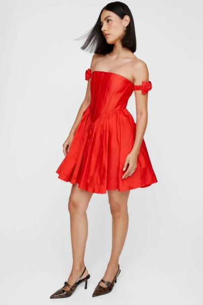  Bow Strap Corset Taffeta Mini Dress
